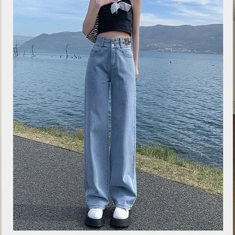 Jeans High Waist Women'S Fashion Street Denim Trousers Straight Leg Loose Version Korean Street Summer Women'S Trousers