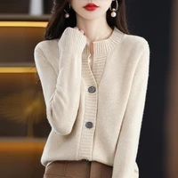 knitted wool cardigan womens sweater 2022 autumn winter new button longsleeved top coat round neck loose korean version outside