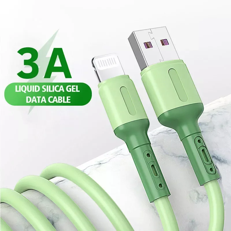 

USB 8 Pin Cable 3A Fast Charging Data Kable USB Wire Liquid Silicone Cord For iPhone 13 12 11 Pro Max X XR XS 8 7