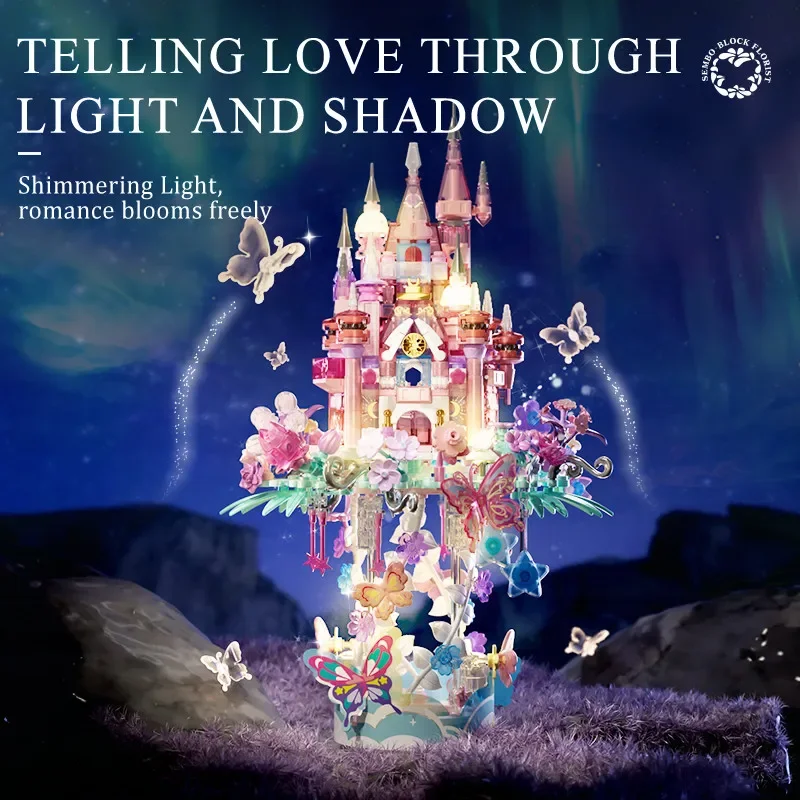 SEMBO строительные блоки замок с цветочным лицом головоломка ручной работы сборка