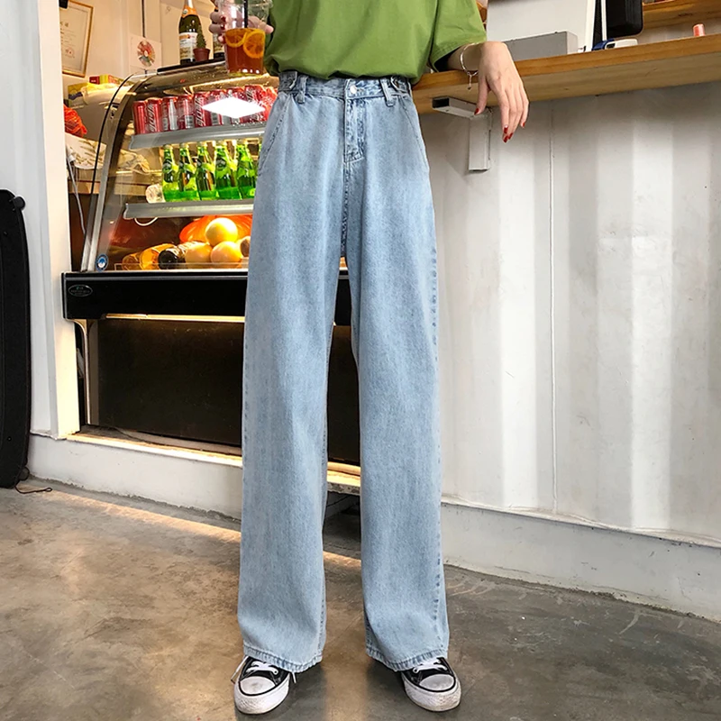 

S-XL Spring Autumn 2022 korean Style women Light Blue long denim pants Casual high waist straight jeans for womens (78190)