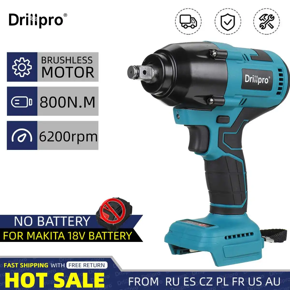 Гайковерт Drillpro ударный бесщеточный с высоким крутящим моментом, 1/2 нм, дюйма Гайковерт Drillpro ударный бесщеточный с высоким крутящим моментом, 1/2 нм, дюйма