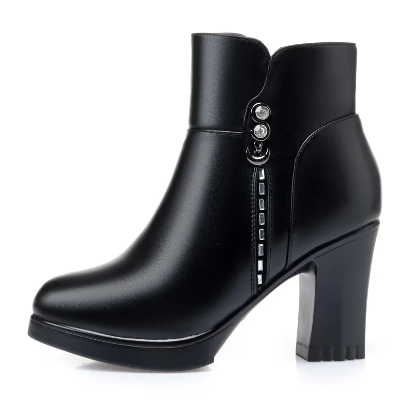 AIYUQI Women Booties Winter 2023 New Shining High heel Fashionable Thick Wool Warm Ladies Booties Short Large Size