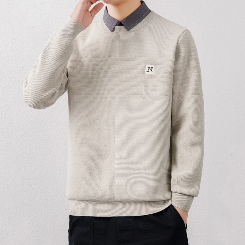 Утолщенный свитер с лацканами мужской приталенный крой теплая внутренняя одежда