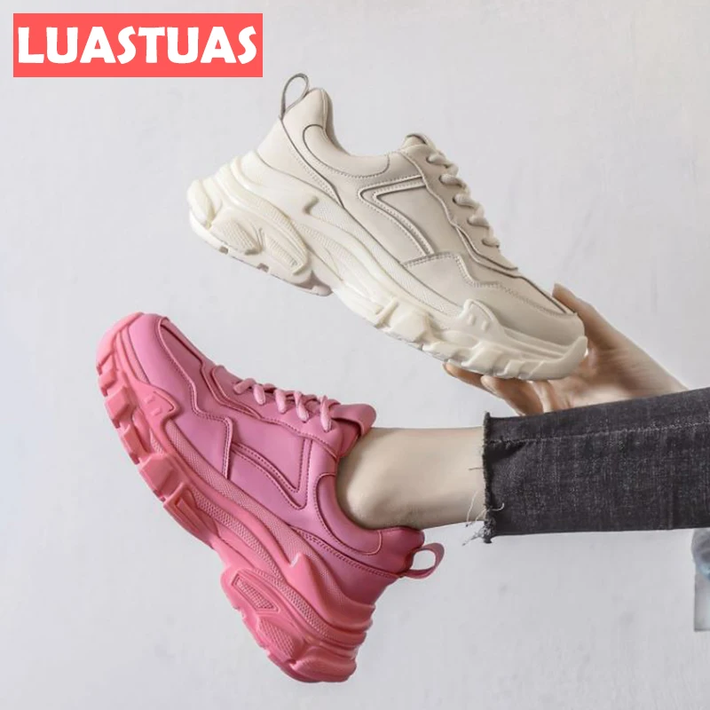 

Женские кожаные кроссовки на толстой подошве, Размеры 35-39