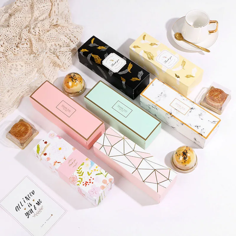 

80Pcs/Lot Rectangle Cardboard Biscuit Boxes Marbling Cookies Packaging Box Baking Macaron Chocolate Party Gift Box