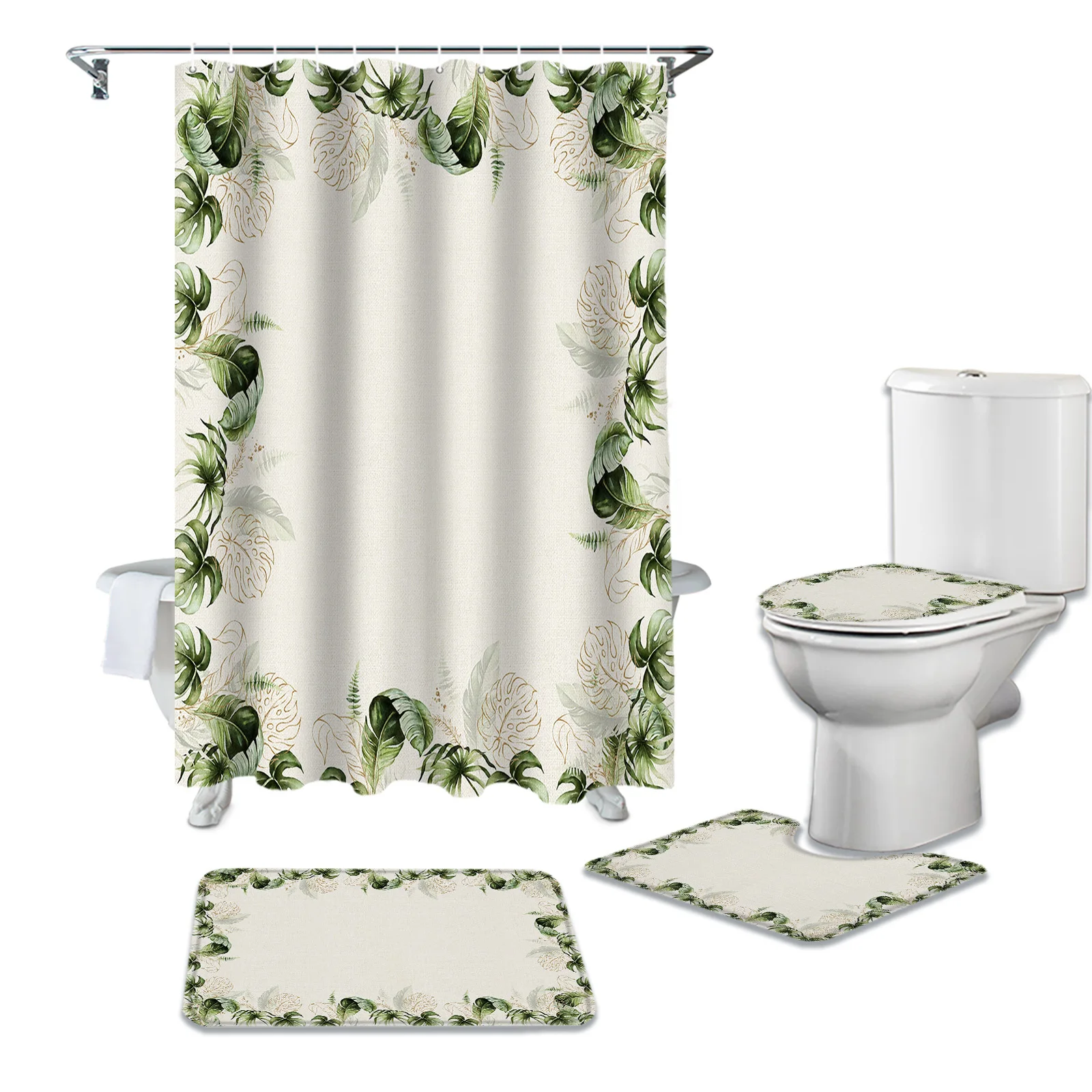 

Тропические растения, пальмовые зеленые листья для душа, Противоскользящие коврики, водонепроницаемые занавески для ванной комнаты, набор ...