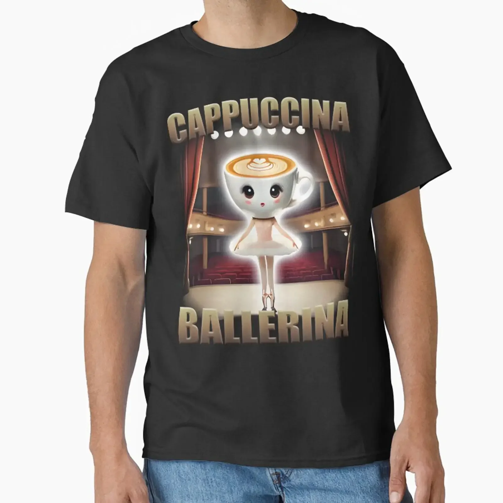 Фото Футболка Cappuccina Ballerina Funny Italian Brainrot Classic, винтажная, с эффектом потертости, повседневная, удобная, в стиле стритвир, слегка эластичная №1