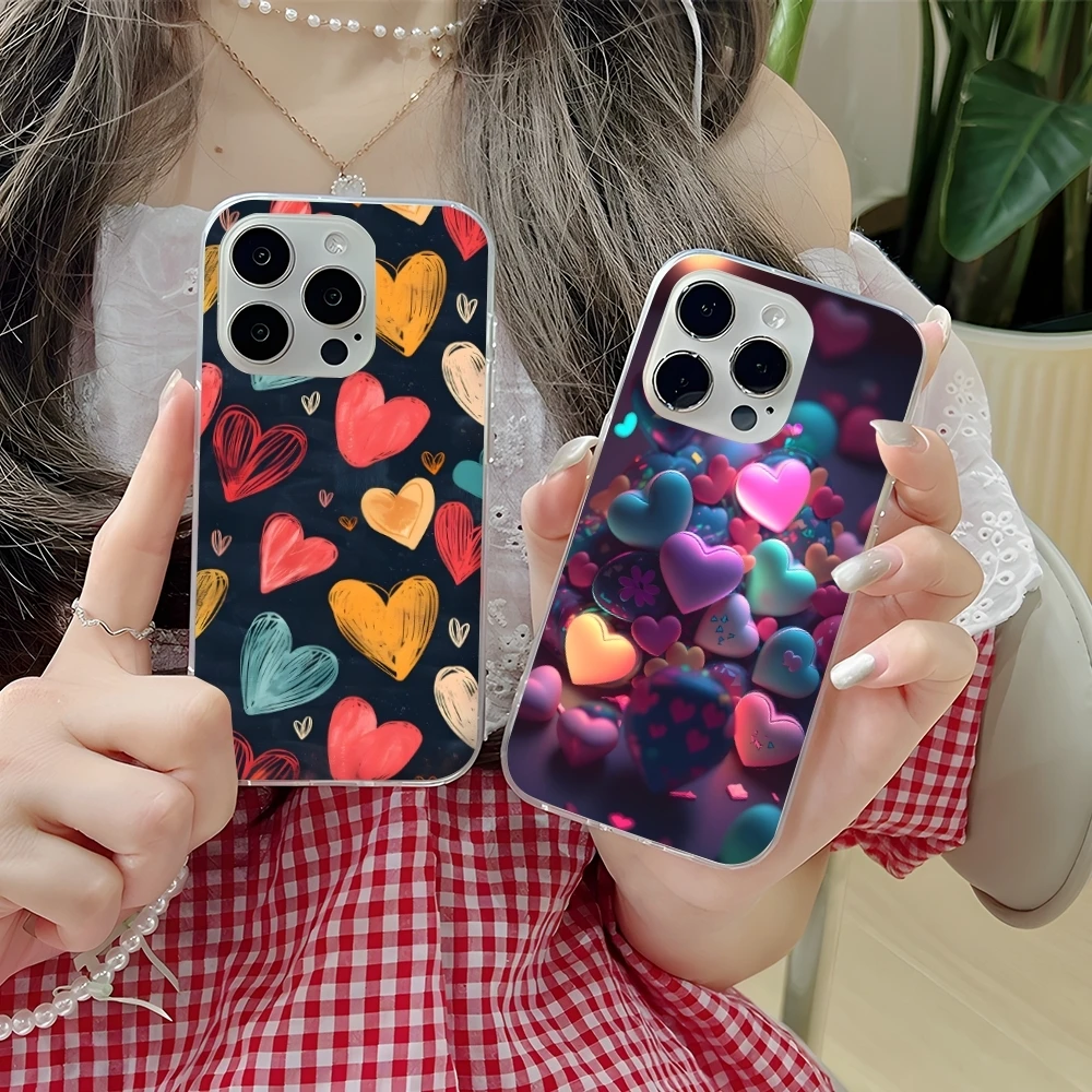 Чехол для мобильного телефона Y2K Glowing Love Hearts iPhone 16 15 14 13 12 11 X XR XS 8 Pro Max Plus