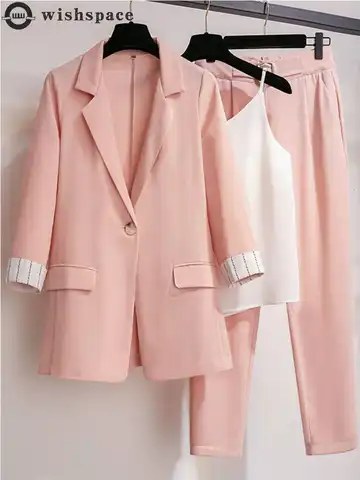 Новинка Весна 2022, женский элегантный Блейзер в Корейском стиле, брюки для отдыха, твидовый костюм, пиджак, комплект из трех предметов