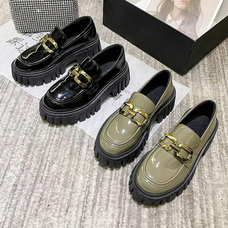 

Туфли женские на платформе и толстом каблуке, повседневные Модные лоферы, маленький размер, искусственная кожа, круглый носок, в британском ...