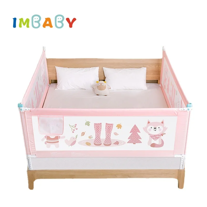 IMBABY Bed Guardrail Liftable Child Bed Barrier Anti-Fall Baby Crib Bumper Cartoon Side Protective Bed Baby Bed Protector Fence