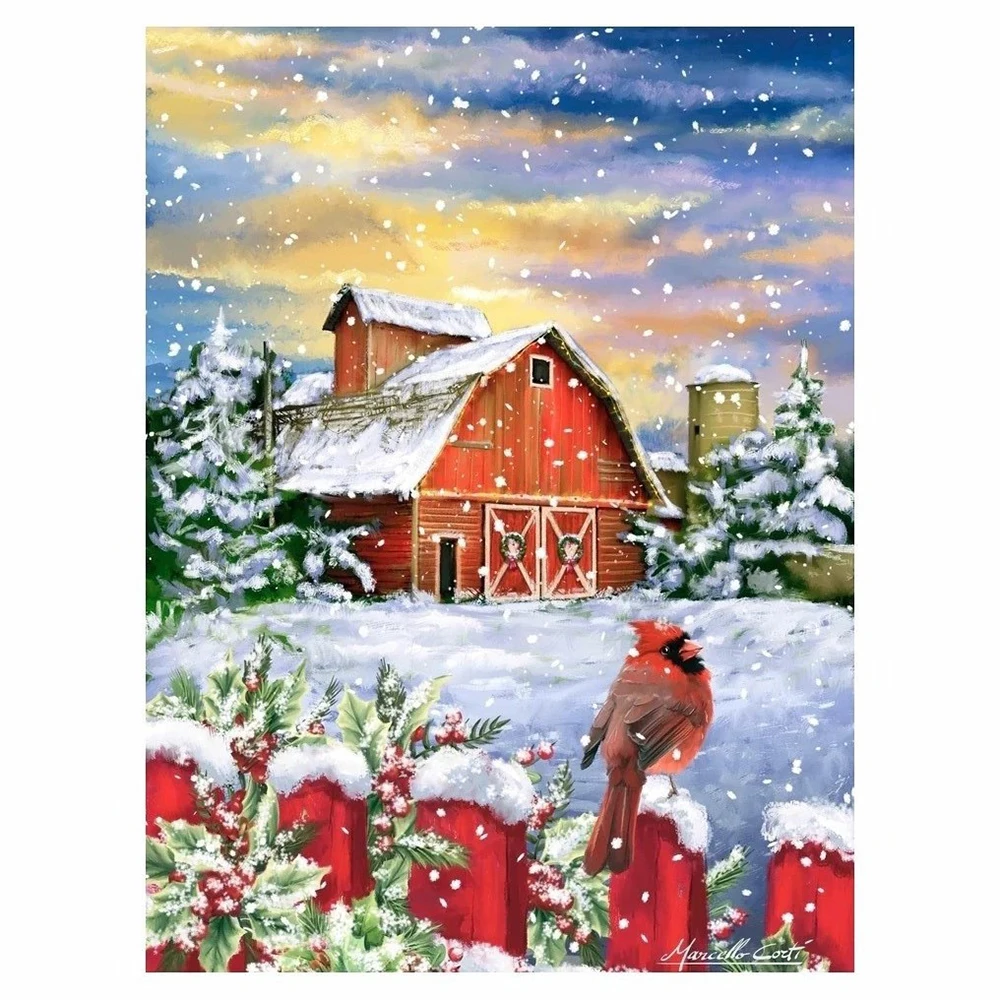 

Алмазная 5D картина HOMHOL «сделай сам», с изображением снежного дома, птиц, Креста, алмазная вышивка, полноформатная круглая мозаика, домашний декор, подарок