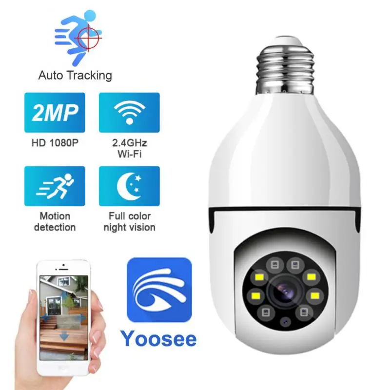 

Беспроводная панорамная камера с Wi-Fi, поворот на 360 градусов, автослежение, HD 1080P PTZ IP-камера с лампочками E27, камера видеонаблюдения для дома