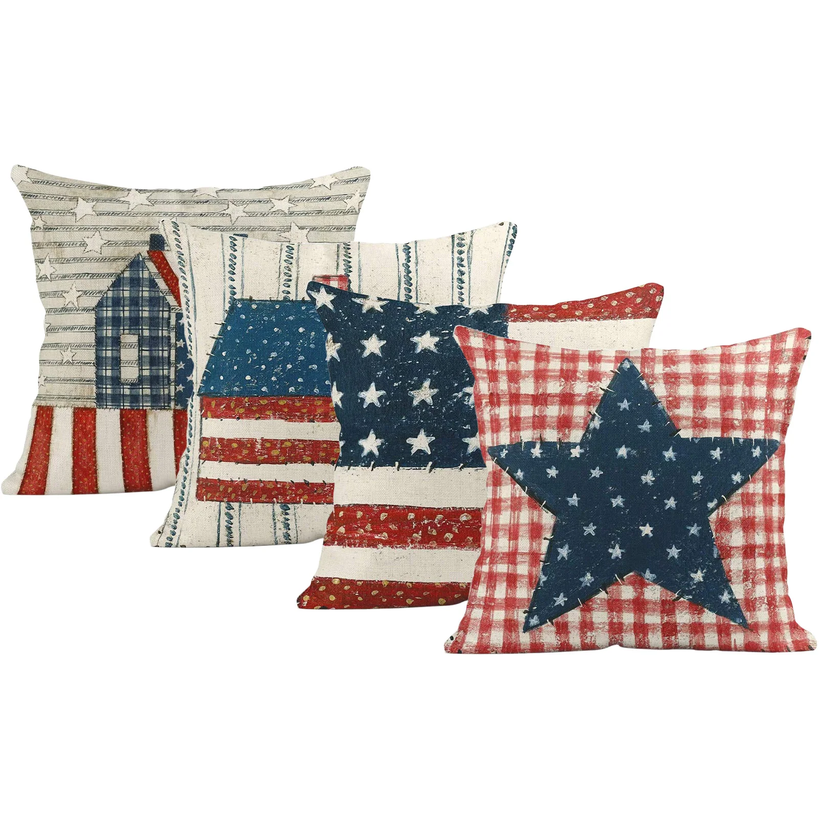 

Fourth Of July Pillow Cover Set 4th Of July Independence Day Pillowcase For Sofa Couch Vintage Style Farmhouse Star Cushion Case