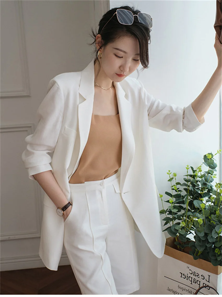 Белые деловые тонкие летние комплекты HziriP Офисная женская модель 2022 свободная