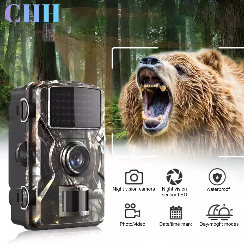 CHH Mini Trail Camera 16MP 1080P Wildlife Scouting Camera With 12M Night Vision Motion Sensor IP66 Waterproof Monitoring Trackin