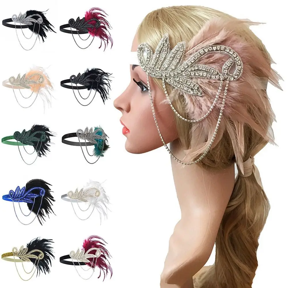 

Женский головной убор Charleston с блестками, аксессуары для волос, головной убор с перьями, реквизит для костюма, повязка для волос с перьями