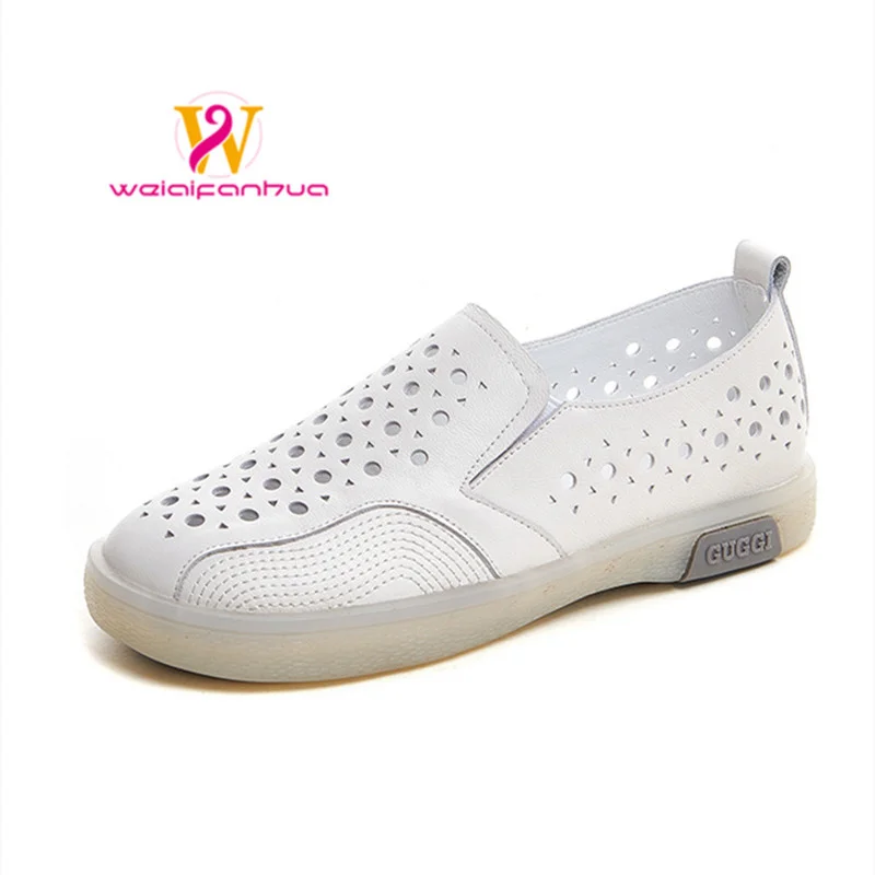 

Little White Shoes Women's Flat Openwork Loafers Spring 2023new Style First Layer Cowhide Casual Nurse Shoes Student Board Shoes