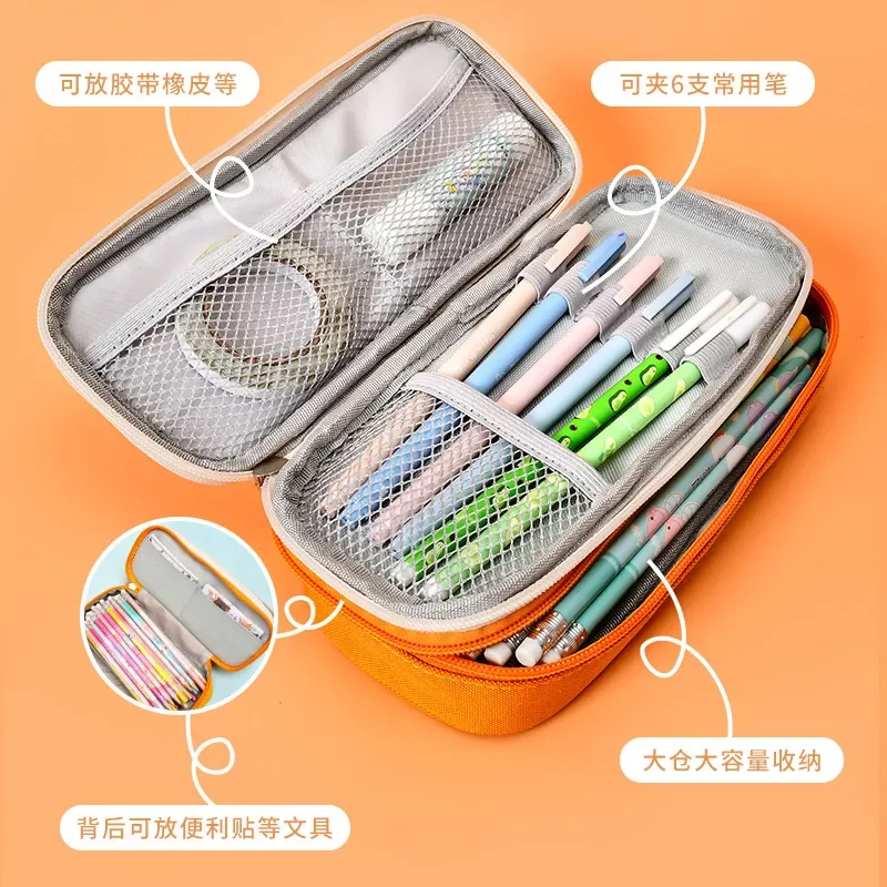 

Canvas Color-blocking Pencil Case Simple Solid Color Large-capacity Storage Pencil Case High School Student Stationery Bag