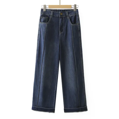 Женские джинсы больших размеров 100 кг, новые летние тонкие эластичные джинсовые прямые брюки, повседневные брюки до щиколотки, низ 8656