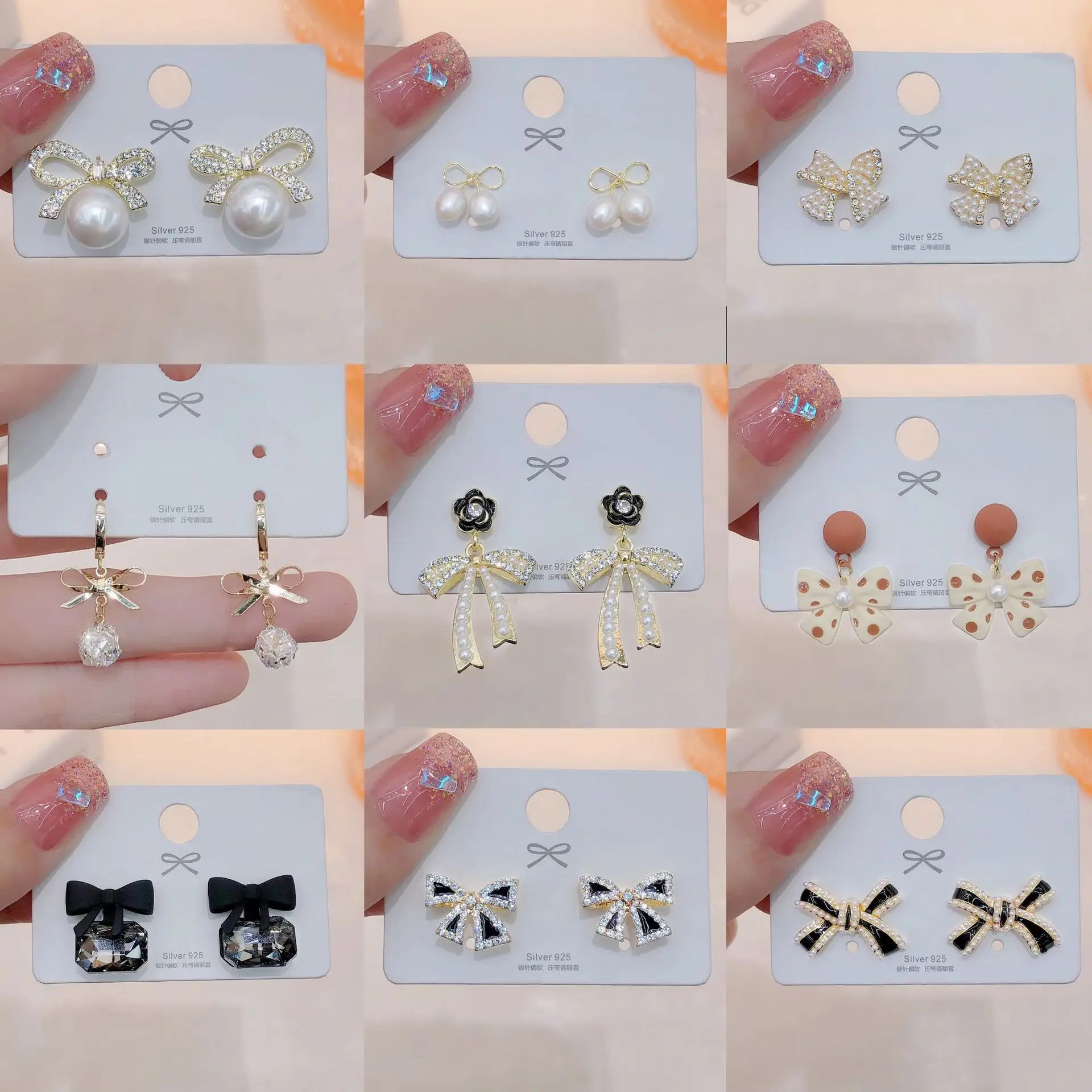 

Premium sense of bow stud silver needle wholesale simple and compact earrings women's new Korean temperament net red earrings
