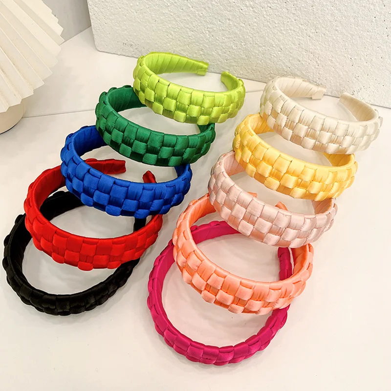 

INS Korea Wide Hair Bands For Women Solid Color Satin Headband Bezel Braided Girls Hairbands Hair Hoop Ladies Hair accessories