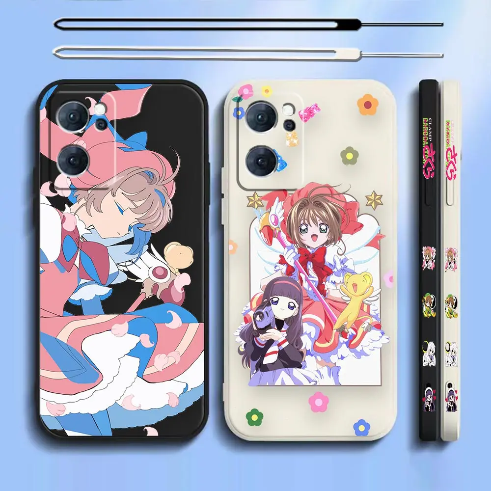 

Japan Anime Card Captor Sakura Phone Case For OPPO Reno 8 7 7Z 6 6Z 5 5F 5Z Pro Plus Lite 4G 5G Liquid Silicone Rope Funda Cqoue