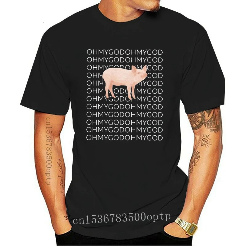 

New Htyeggug Oh My God Pig Summer Fashion Pure Cotton Black Short Sleeve T-Shirt