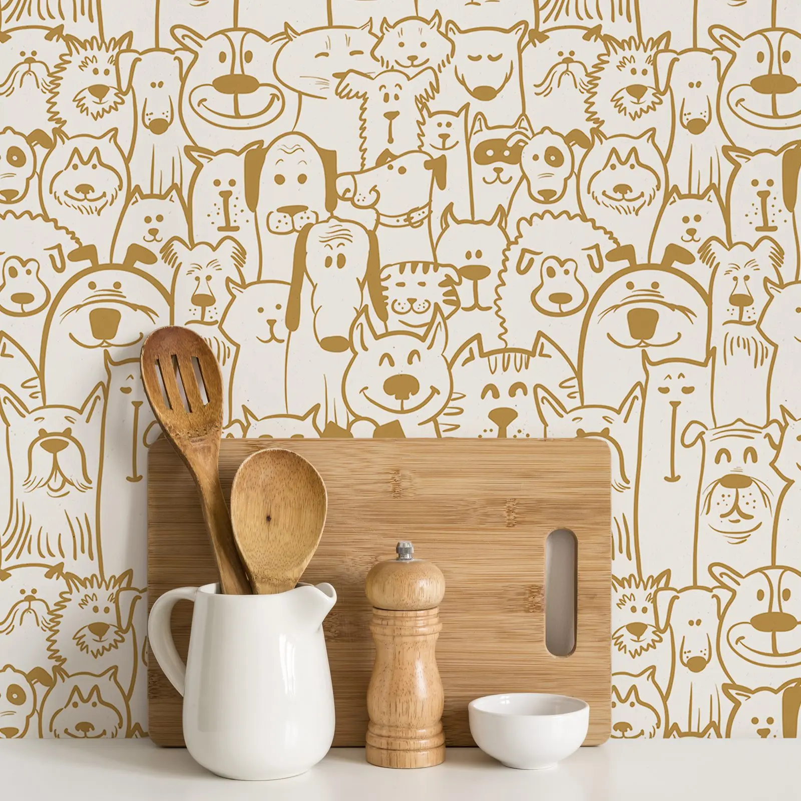 Обои с изображением кошек и собак обои желтого бежевого цветов