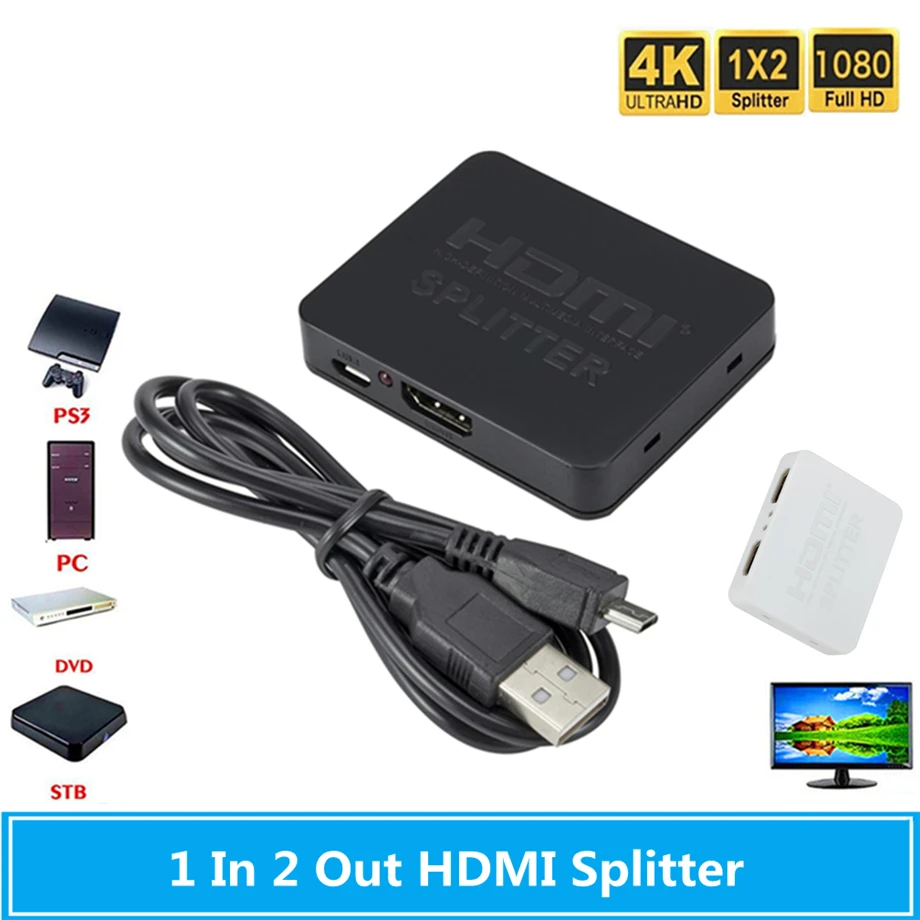 

4K HDMI сплиттер 1 вход 2 выхода HDMI переключатель 1x2 HDMI сплиттер переключатель преобразователь двойной дисплей для ПК DVD HDTV компьютера