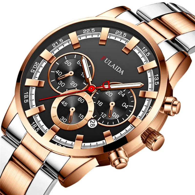 2023 Fashion Stainless Steel with Luminous Hands with Calendar Quartz Watch Quality Men's Three-eye High-grade Business Watches