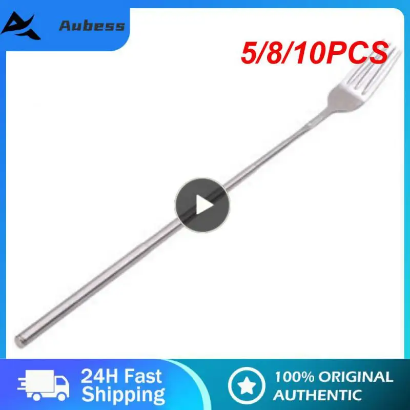 

5/8/10PCS Silver Dinner Fruit Dessert Stainless Steel Cutlery Bbq Fruit Tools Telescopic Extendable Food Fork