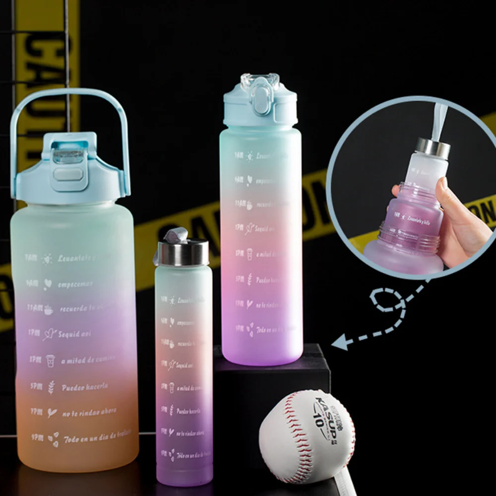 

3pcs/Set Large Capacity Water Bottle Sports Water Bottle Girls Children Drinking Bottle With Time Marker Set 280/800/2000ml