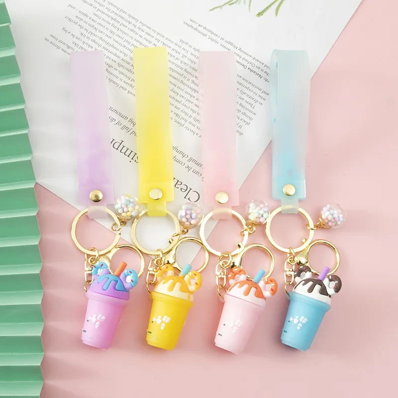 

Брелок для ключей женский из мягкого пластика, милый мини-брелок с подвеской в виде чашки с мороженым, молоком, чая, с мультяшным рисунком для друзей, аксессуары