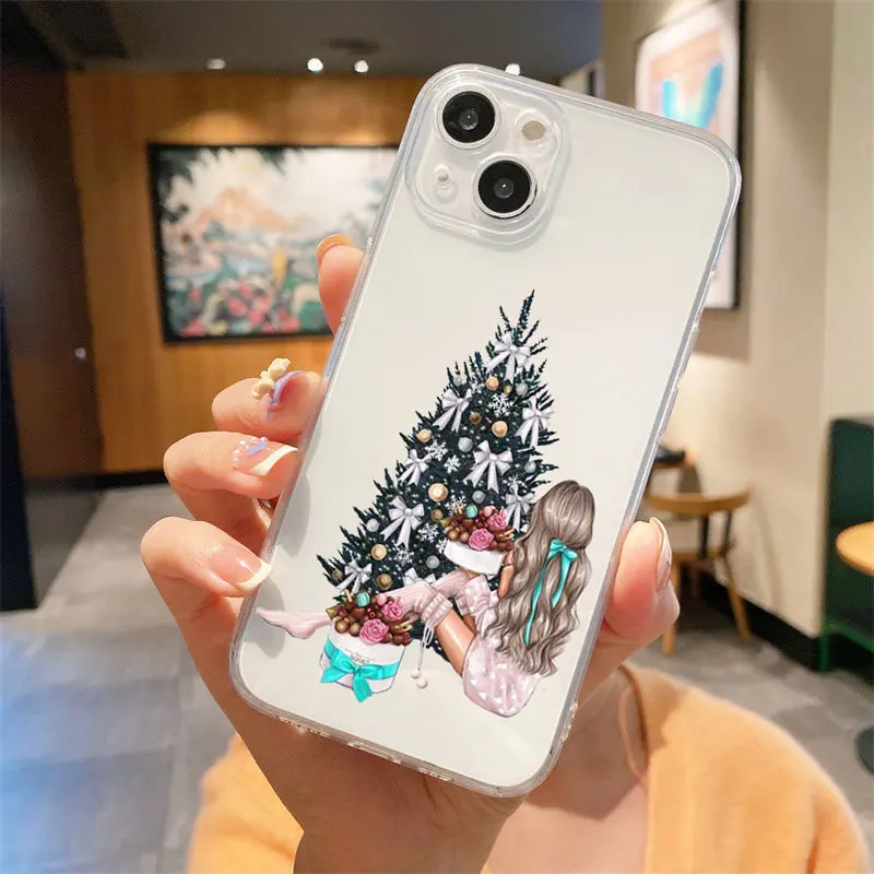 Christmas girl Soft silicone Phone Case For iPhone 14 Pro Max 13 Pro Max 12 mini 11 XS XR 6S 8 7 Christmas New Year Cover Fundas