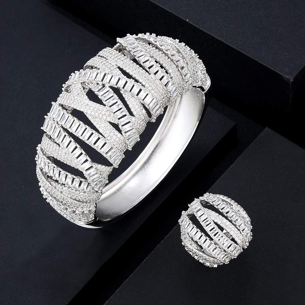 

GODKI Luxury Trendy Fashion Bangle Ring Set For Women Full Micro Cubic Zircon Pave Party Wedding Saudi Arabic Dubai Jewelry 2021