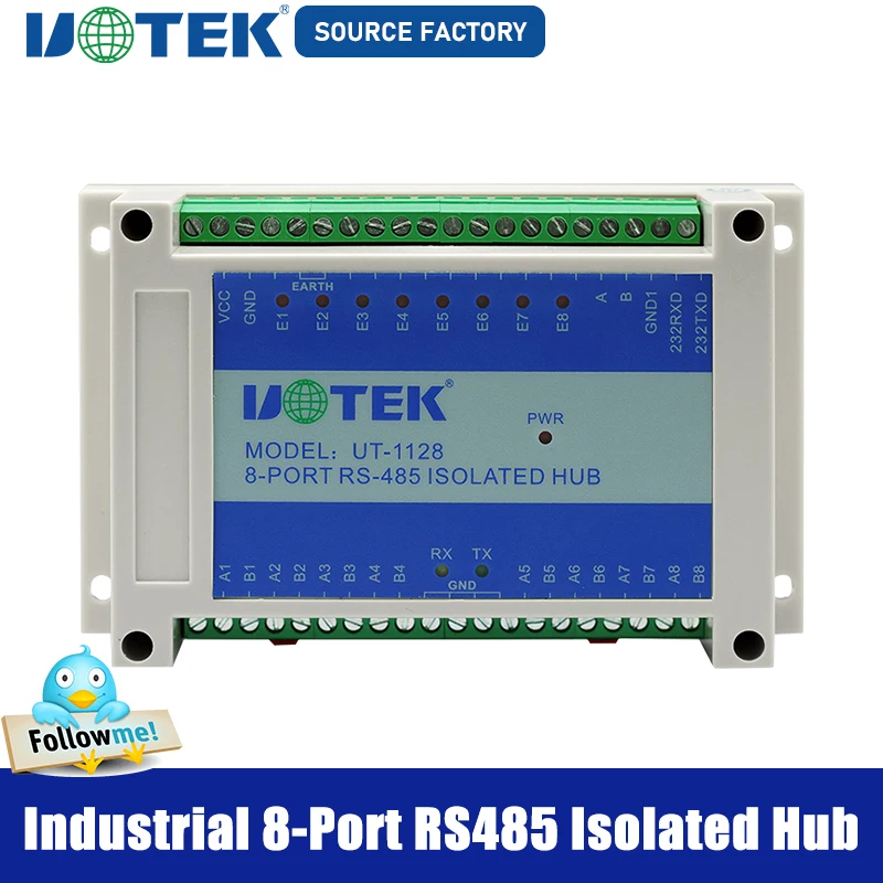 Фото UOTEK Промышленный RS232 RS-232 RS-485 на 8 портов RS485 Последовательный концентратор RS485 Оптоэлектронная изоляция Адаптер защиты от перенапряжения ESD UT-1128 №1
