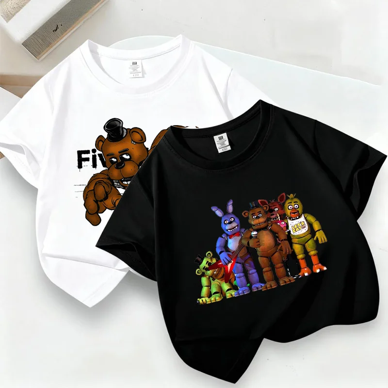 Фото Футболка Fnafs для детей, футболка с короткими рукавами Five Nights Freddys, белая, черная футболка, одежда с аниме-принтом, детский подарок для мальчиков и девочек №1