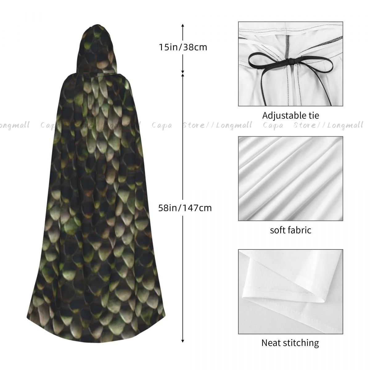 Текстура змеиной кожи плащ с капюшоном пальто костюм для косплея на Хэллоуин