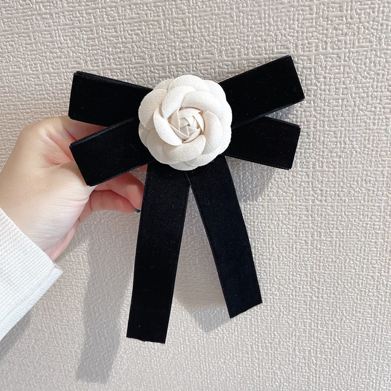 

Korean Camellia Brooch Vintage Velvet Brooch Pin for Woman Girls Bowknot Collar Flower Accessories