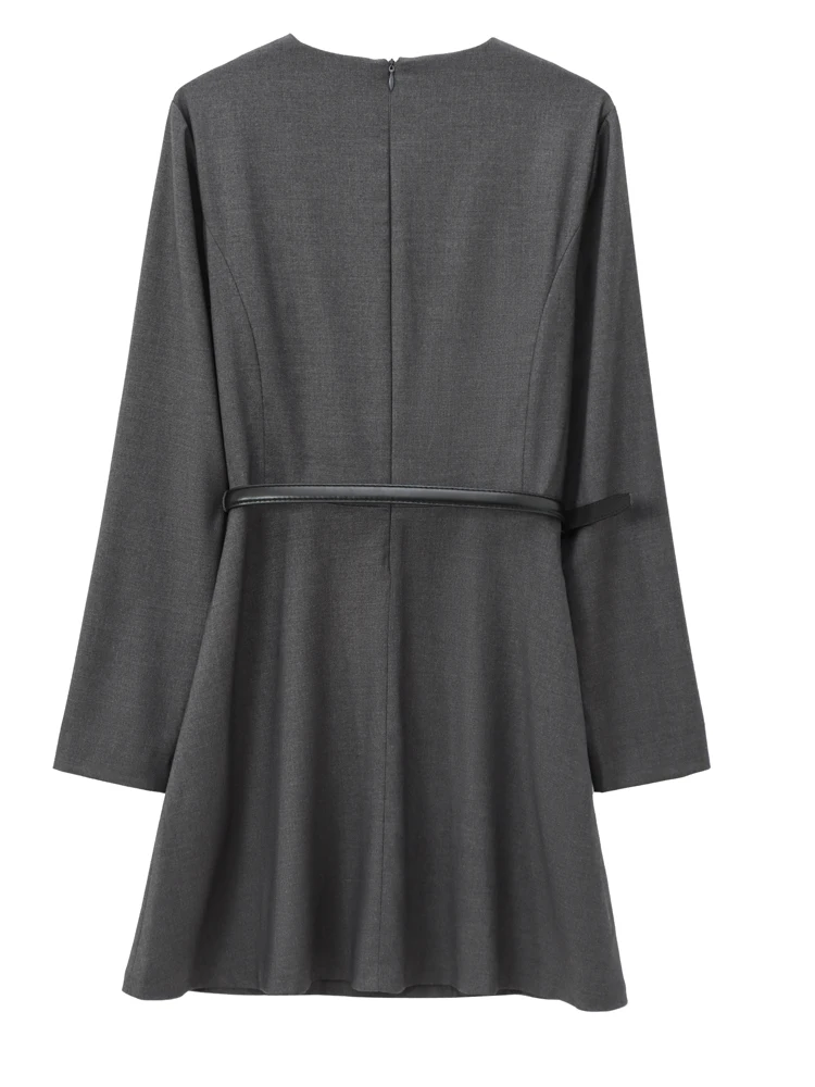 KAOPU ZA женское мини-платье с поясом винтажное платье круглым вырезом и длинными