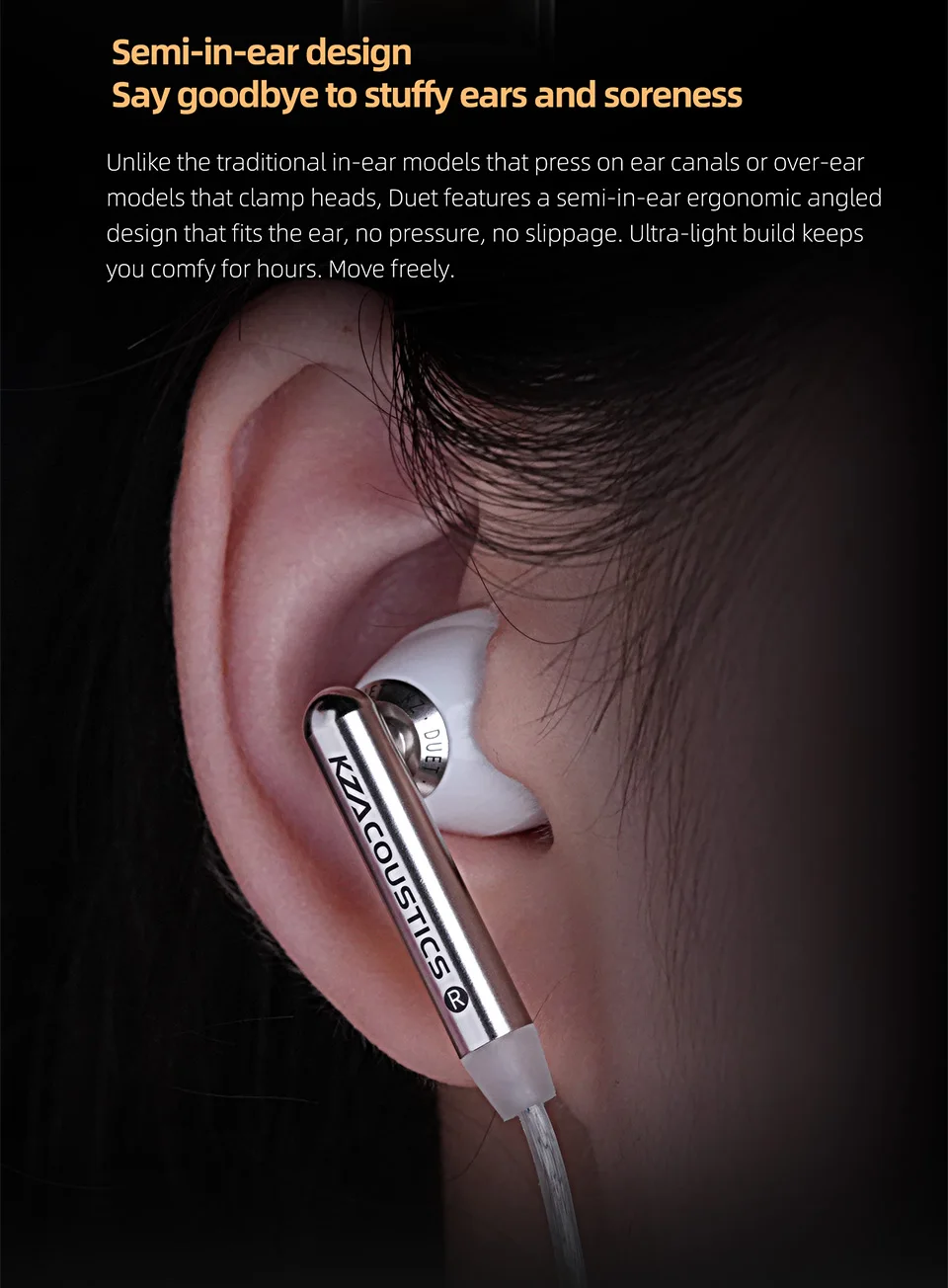 Фото KZ Duet Dual Dynamic Driver HiFi наушники четырехъядерный бас стереозвук проводные наушники для музыкальных игр №4