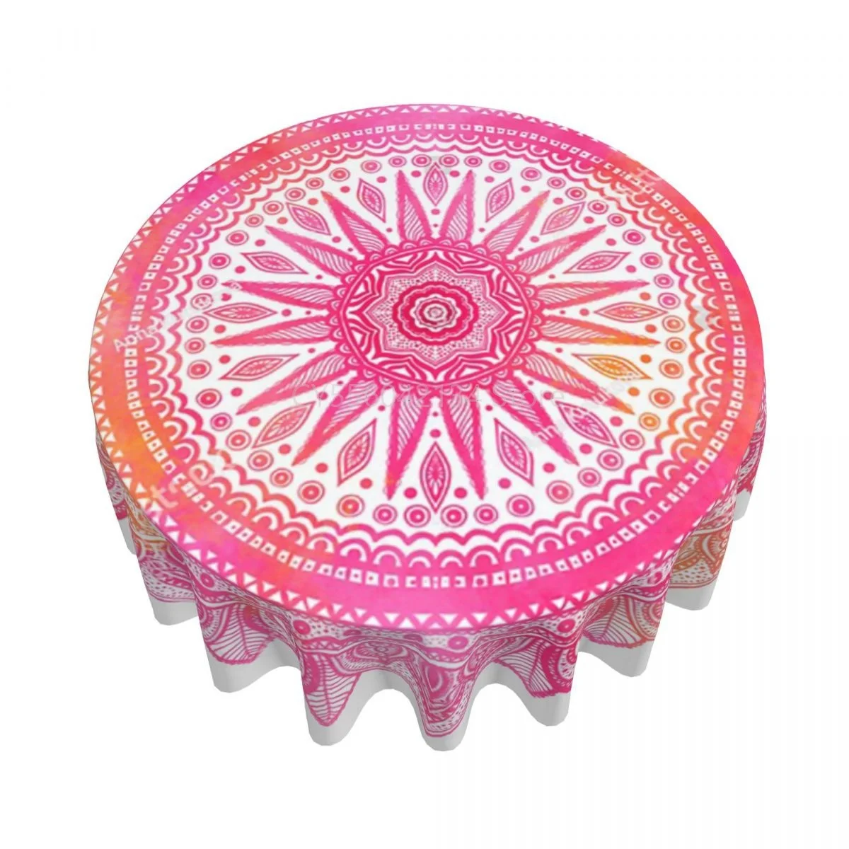 

Round Tablecloth 60 Inch Pink Mandala Flower Table Cover For Dinner Kitchen