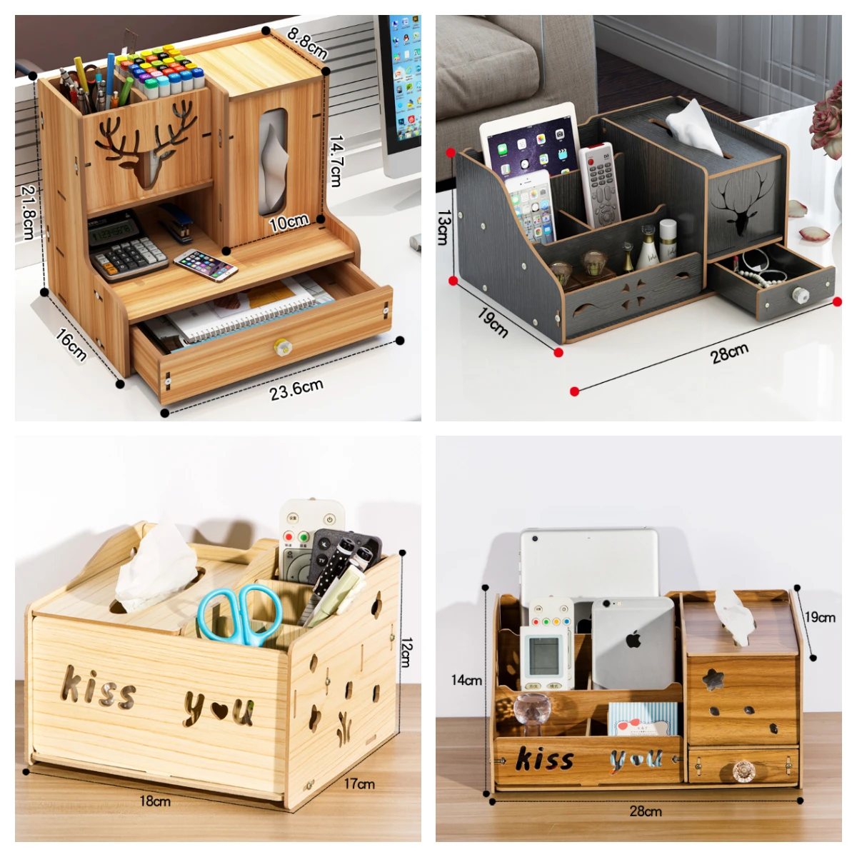 

Multi-function Wooden Desktop Pen Holder Office Accessories Home Table Remote Control Tissue Storage Case Pen Pencil Organizer