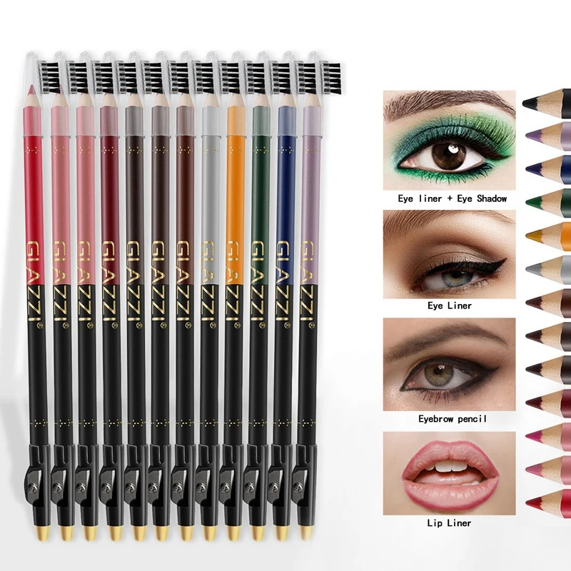 

GLAZZI 12 Colors Long-Lasting Eye Liner Pencil Waterproof Pigment Eyeliner Pen Blue Brown Black Eyeliner Pen