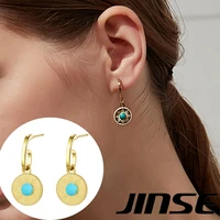 jinse fashion natural turquoise earrings round drop dangle earrings vintage fashion versatile classic design dangle earrings