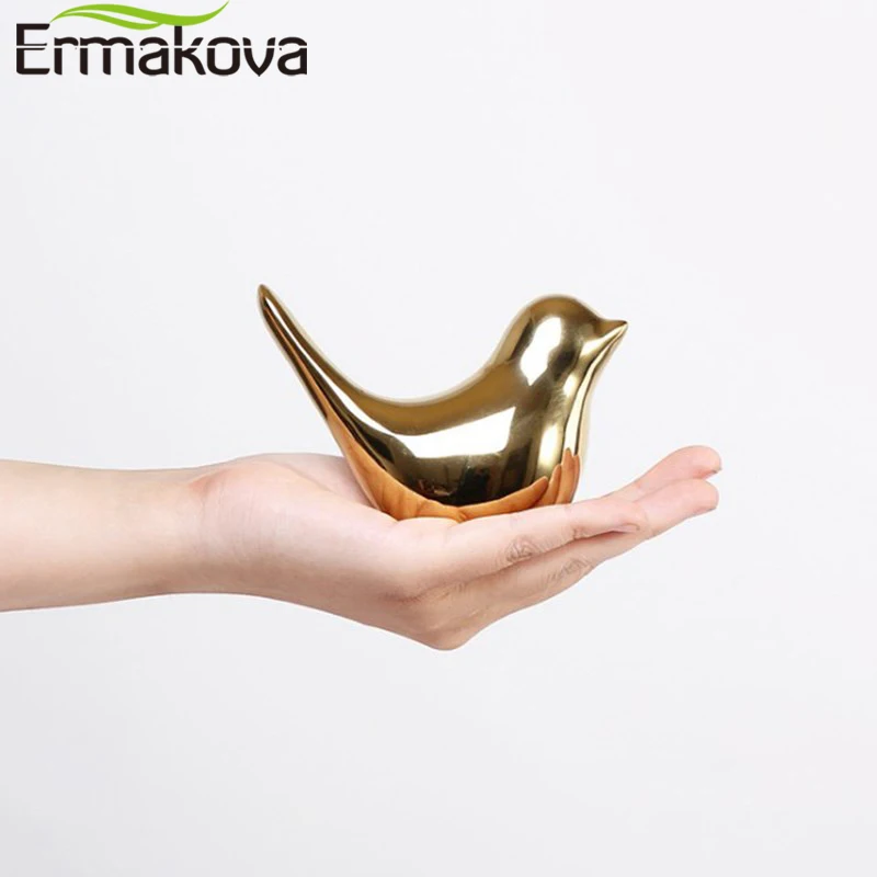 Фото Ермакова, фигурка птицы, 4 размера, Скандинавская керамическая золотая статуя животных, ювелирные изделия, украшение для дома, гостиной, сто... №5