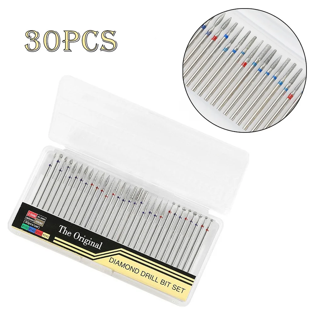 

30Pcs/set Diamond Nail Drill Bit Set For Manicure Electric Rotary Burr Universal Ceramics/Tiles/Glass/Plastics/Steel/Wood