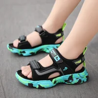 Summer Children Sandals for Big Boys Kids Shoes Camouflage Sole Sandales Lightweigh 6-15 Years Child 28-37# BLUE,BLACK